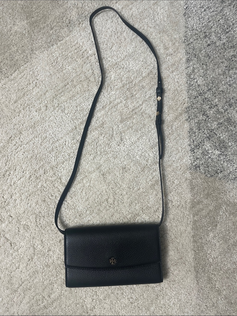 Tory Burch Women's Black Leather Crossbody Bag with Gold Accent